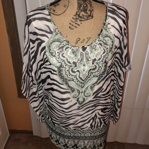 JM Collection zebra paisley top